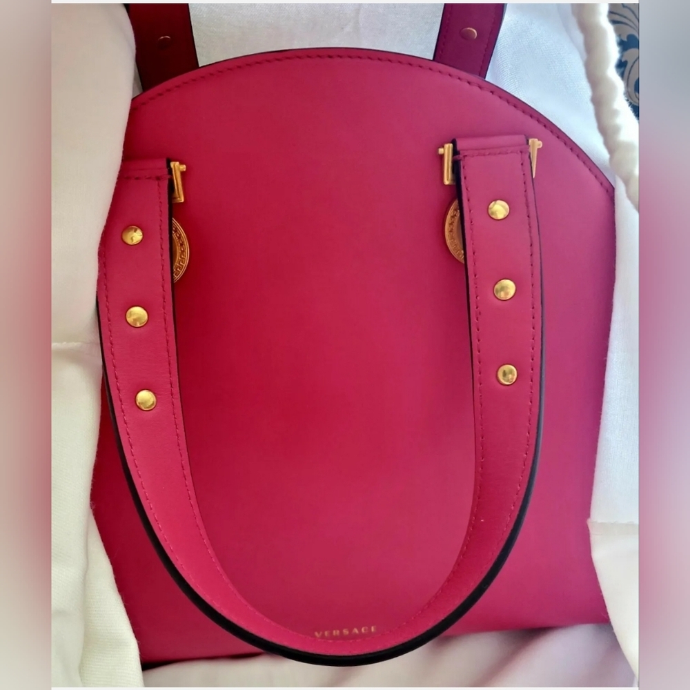 New Versace Womens Bright Pink Leather Tribute Medallion Handbag Shoulder Bag - Picture 9 of 16